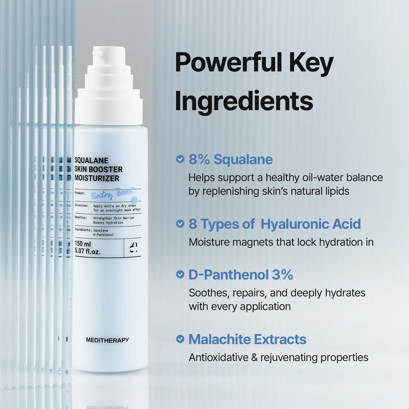MEDITHERAPY Squalane Skin Booster Moisturizer – 8% Squalane + Panthenol + Hyaluronic Acid | Hydrating Moisturizer Face Cream for Dry Sensitive Skin | Lightweight Non-Greasy Barrier-Support 5.07 fl oz - Image 3